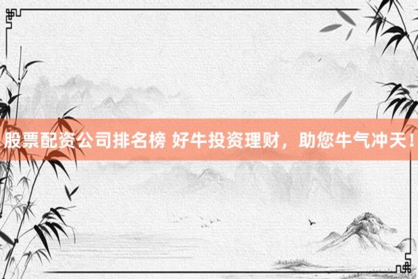 股票配资公司排名榜 好牛投资理财，助您牛气冲天！