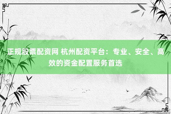 正规股票配资网 杭州配资平台：专业、安全、高效的资金配置服务首选