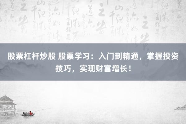 股票杠杆炒股 股票学习：入门到精通，掌握投资技巧，实现财富增长！
