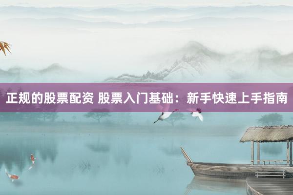 正规的股票配资 股票入门基础：新手快速上手指南
