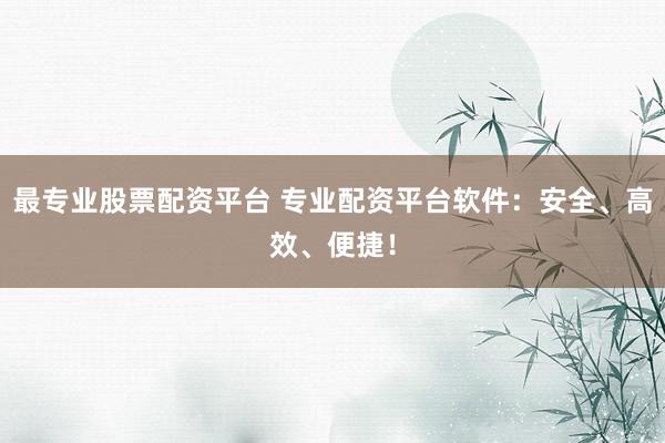 最专业股票配资平台 专业配资平台软件：安全、高效、便捷！