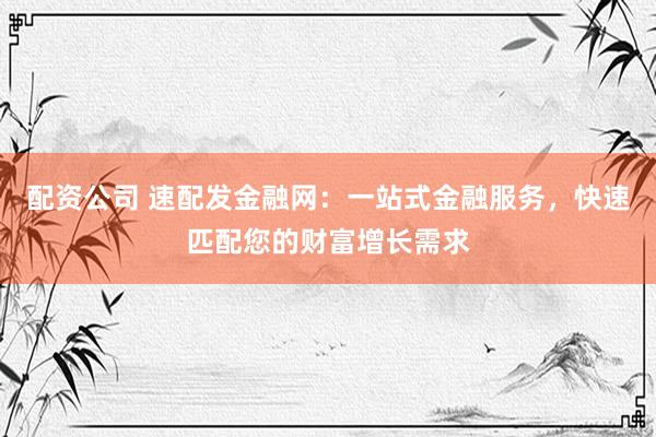 配资公司 速配发金融网：一站式金融服务，快速匹配您的财富增长需求